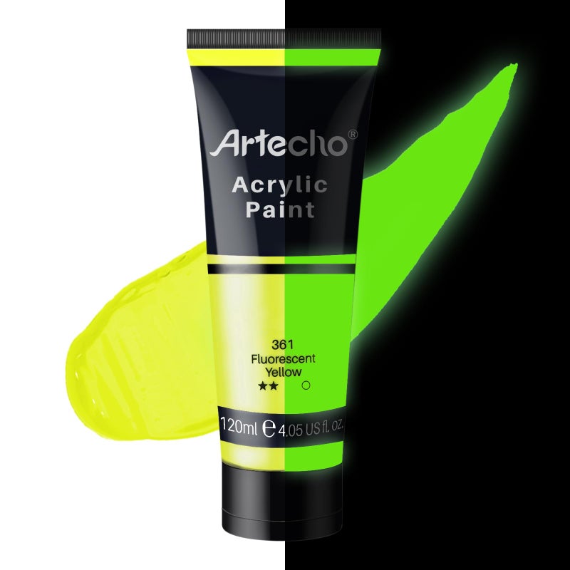 Artecho Glow in the Dark Paint  Neon Yellow Paint (120ml / 4.05oz) Tubes  Art Craft Paints for Canvas  Rock  Stone  Wood  Fabric  Art Supplies - Image 1